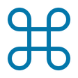A simple blue geometric icon resembling a square with rounded corners and four circular elements, centered on a transparent background.