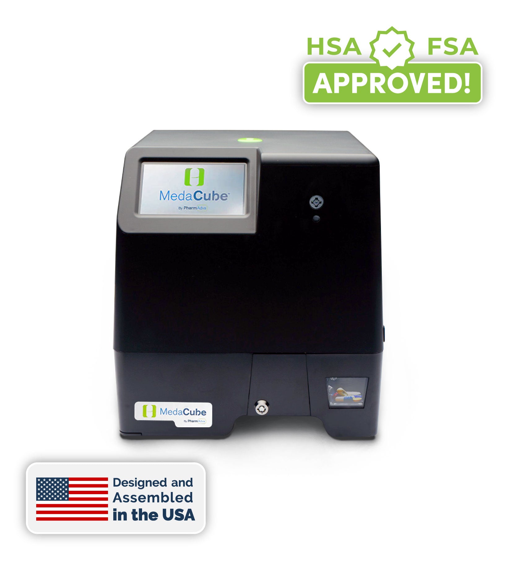 Black device labeled &